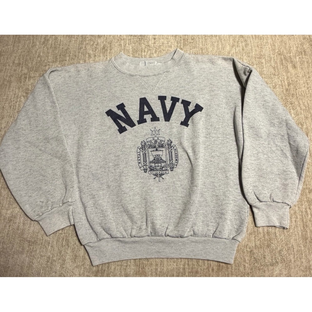 Vintage Navy Academy Crewneck Sweatshirt‎ Gray USA Made Adult S 90s